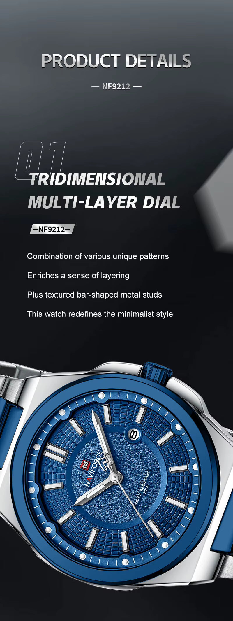 NAVIFORCE Luxury Stylish Business SS Band Military Quartz Wrist Watches Watch for Men