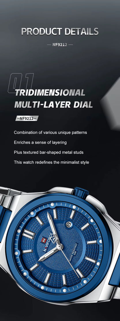 NAVIFORCE Luxury Stylish Business SS Band Military Quartz Wrist Watches Watch for Men
